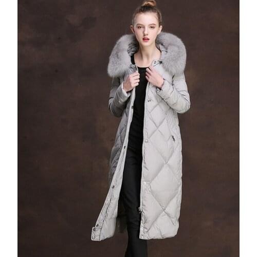 Winter Womens Down Jacket Luxury Sheep Shearing Hooded Woman Long Coat Real Fox Fur Collar Thickening Overcoat 83058
