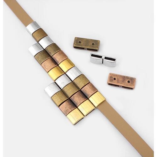 10pcs Tibetan Silver/Brone/Gold/Copper 1/2/3 holes Slider Spacer Beads For 10*2mm Flat Leather Cord Bracelet Jewelry Making
