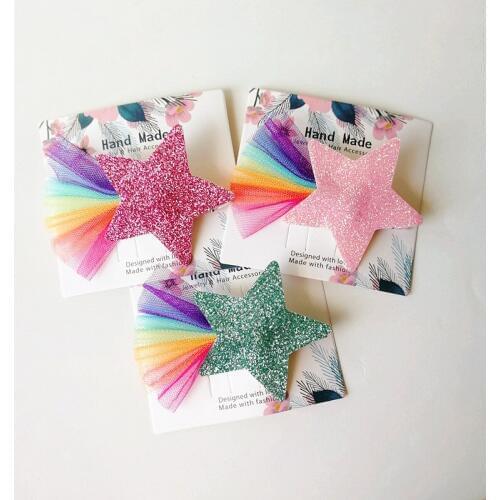 20pcs/lot New Rainbow Prince Big Size Star Hair Clip Top Quality Modish Girls Multicolor Bows Hair Girl Clips Kid Hair Barrettes