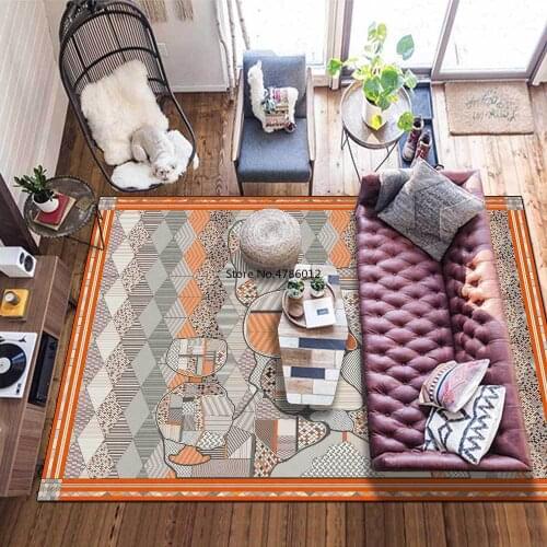 200x300cm Orange Yellow Orange Gray Geometric Stitching Bulldog Living Room Bedroom Bedside Carpet Floor Mat Customization