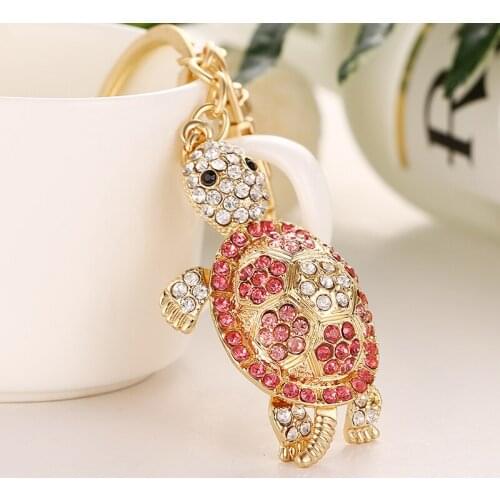 2020 Tinykenro Fashion Explosion New Beautiful Rhinestone Cute Pink Tortoise Bag Wallet Metal Keychain