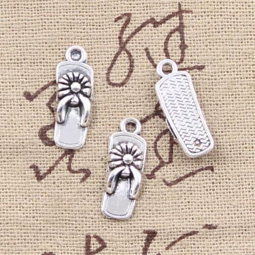 30pcs Charms Flip Flop Slippers 19x6mm Antique Silver Color Plated Pendants Making DIY Handmade Tibetan Silver Color Jewelry