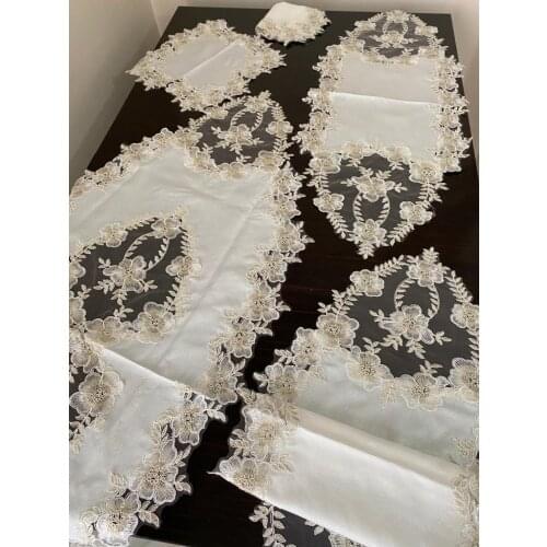 5 Parça Salon Takımı Linen Kumaş Fransız Dantelli