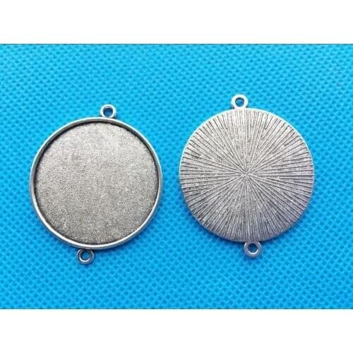 6pcs Antique Silver/Bronze Base Setting Tray Bezel Connector Charm,fit 30mm Round Cabochon/Cameo,Double Same Side,Two Loops