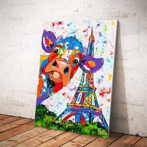 Abstract Watercolor Cow Effiel Tower Posters and Prints Wall Art Canvas Painting Wall Pictures Home Decor Dropshipping No Frame
