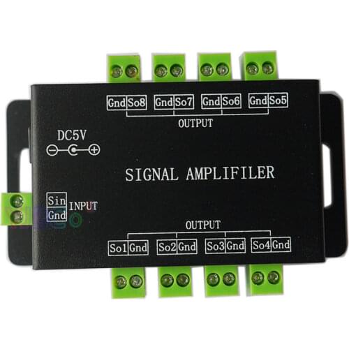 DC 5V 12V LED Signal Amplifier via SPI output signal Symphony 8 control group Amplifier full color LED Strip Tape repeater
