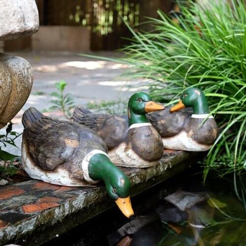 Creative Resin Mallard Duck Statue Outdoor Garden Pond Decorative Wild Duck Sculpture For Home Room Garden Store Decor Ornament