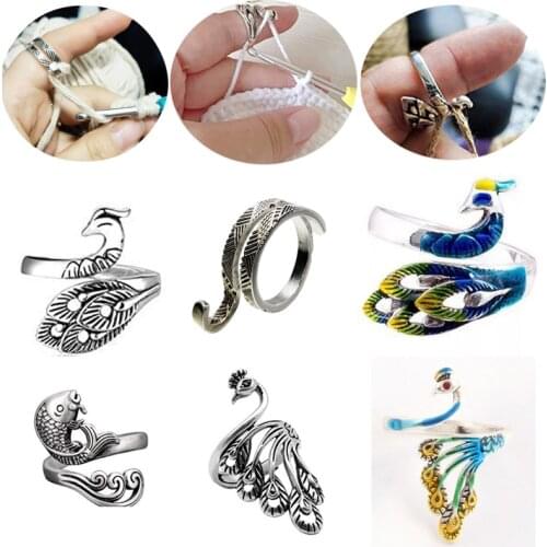 Hot Peacock Shape Knitting Loop Crochet Loop Knitting Accessories Adjustable Knitting Ring Finger Wear Thimble Tools