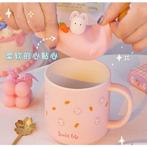 Cute girl summer childrens breakfast ceramic heat-resistant household drinking cup with lid spoon J05