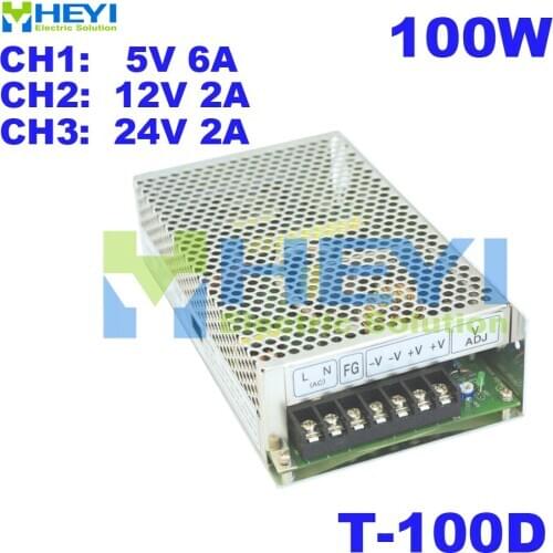 100W mini power supply 3 output 5V 5V 6A, 12V 2A, 24V 2A ac to dc T-100D triple switching power supply