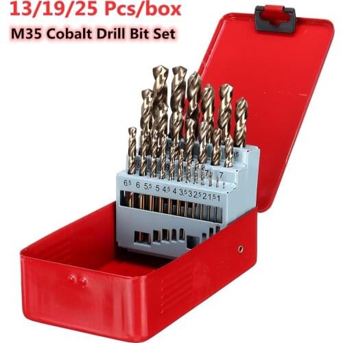 Drillpro 13/19/25pcs M35 Cobalt Drill Bit Set HSS-Co Jobber Length Twist Drill Bits With Metal Case For Stainless Steel Wood