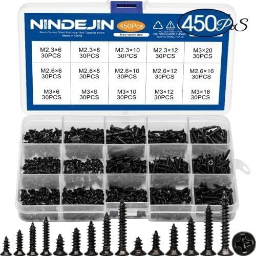 450pcs/set Black plated Countersunk flat head tapping screws with cross recessed M2.3 M2.6 M3 Carbon Steel assortment kit