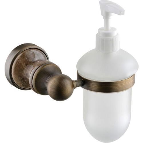 Wall Mounted Antique brass copper Marble Liquid Soap Dispenser With Frosted Glass Container/bottle --B551