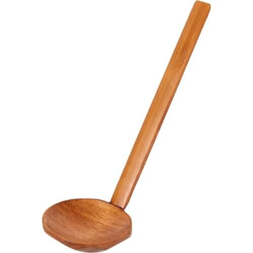Natural Wooden Long Handle Spoon With Irregular Bottom Soup Spoon For Home Daily Kitchen Outdoor Portable