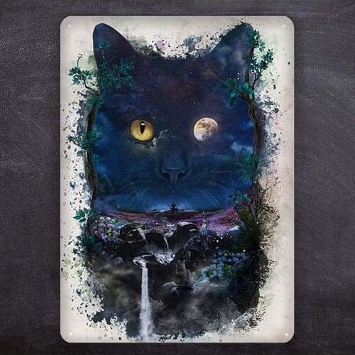 2021 new Night Cat Vintage Metal Tin Sign Man Cave for Men Women,Wall Decor for Bars,Restaurants,wc cafes Pubs, 30x20cm