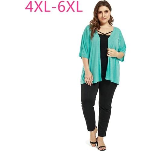 New spring autumn plus size cardigan for women large loose casual short sleeve blue black knit thin coat 4XL 5XL 6XL