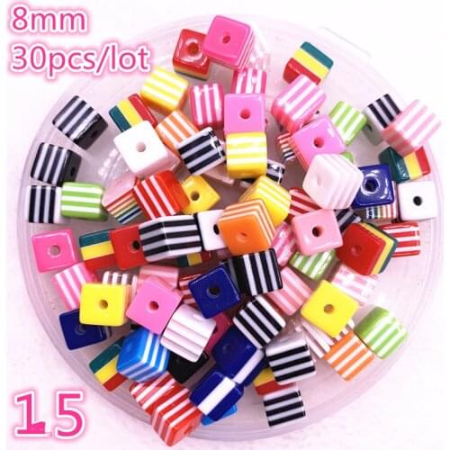 New Jewelry Resin Spacer Square Beads Mixed Striped Pattern about 30pcs 8mm( 5/16") Dia, Hole: Approx 2.0mm #15