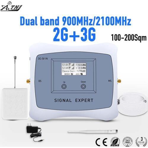 Full Smart!2g 3g mobile signal repeater DUAL BAND 900/2100mhz cellular signal cell phone booster amplifier with LCD display kit