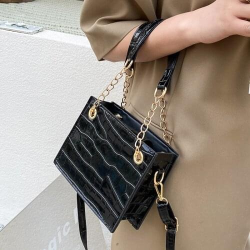 Small Chain Pu Leather Luxury Women Handbags Designer Shoulder Crossbody Purse for Ladies 2021 Stone Pattern Tote Bag Sac A Main