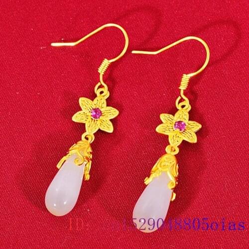 Jade Water drop Earring Fashion Zircon Amulet 925 Silver Women Gifts Crystal Chalcedony Natural Green Gemstone Jewelry