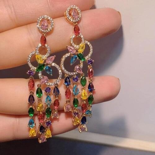 Luxury Water Drop Leaf Dangle Earrings For Women Wedding Cubic Zirconia CZ DUBAI Bridal Earring Jewelry Accessories E7806