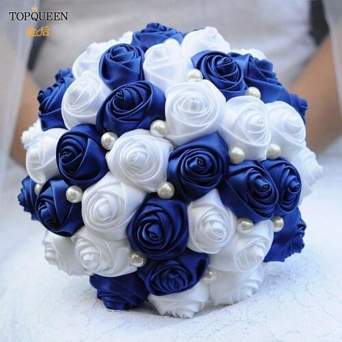 TOPQUEEN F4-RBL Wedding Bouquet Bridesmaid Bouquets Artificial Rose Flower Bouquets Silk Roses Bouquet Bridal Handle Flowers