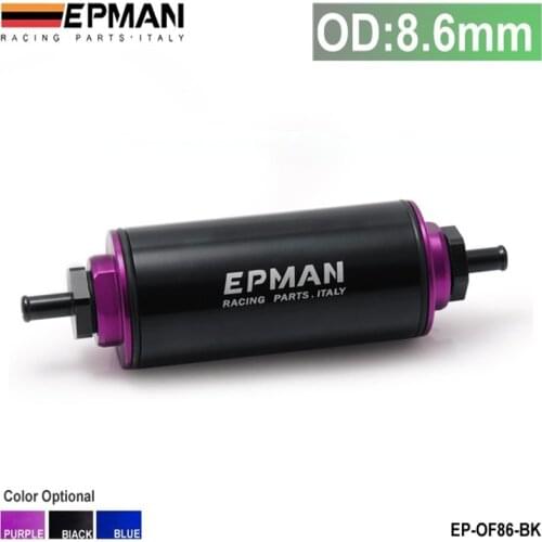 Universal 100 Micron Black 8.6MM Aluminum High Flow Fuel Inline Petrol Filter Car Truck EP-OF86-BK