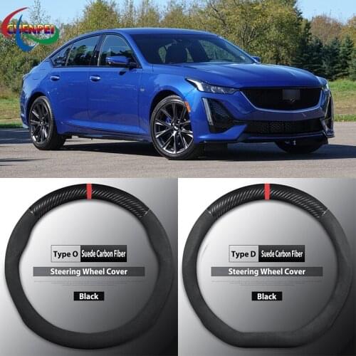 Four Seasons Universal Non-Slip Carbon Fiber Suede Steering Wheel Cover For Cadillac CT5 Car Interior Accessories