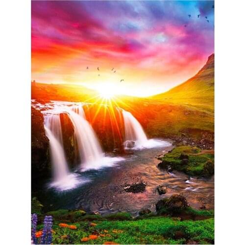 Sunset Falls Round Diamond Artist Decorates Walls With Diamond Paintings Home / Hotel / Office Decorations And Gifts