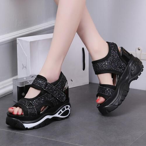 2019 Womens Leather Sandals Spring Summer Ladies Walking Shoes Fashion Casual High Platform Sandals Med Heel Wedges Walk Shoes