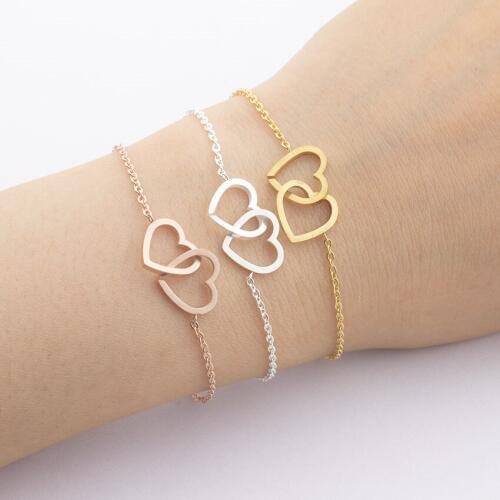 Stainless Steel Double Hollow Heart Bracelets Rose Gold Delicate Women Sexy Bangle Exquisite Jewelry Valentines Day Gifts