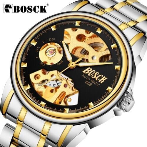 Gold Dragon Watch Men Stainless Steel Waterproof Luxury Diamond Wristwatch Hollow Dial Self Winding Automatic Mechanical Watches