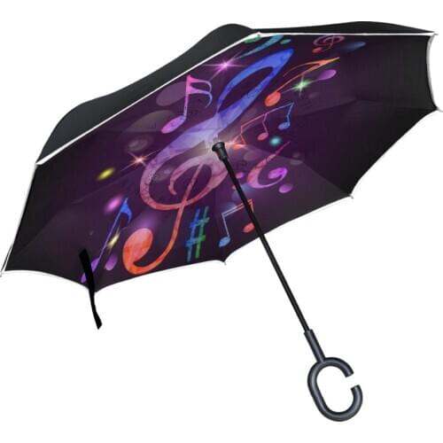 Music Note Reverse Umbrellas Folding Double Layer Inverted C Hand Holder Stand Rain Windproof Rolling Over Umbrella for Women