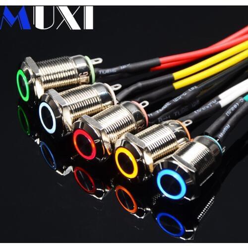 1Pcs 12mm Self Reset Waterproof Metal Push Button Switch With LED light 3V 5V 6V 12V 24V 110V 220V RED BLUE GREEN WHITE YELLOW