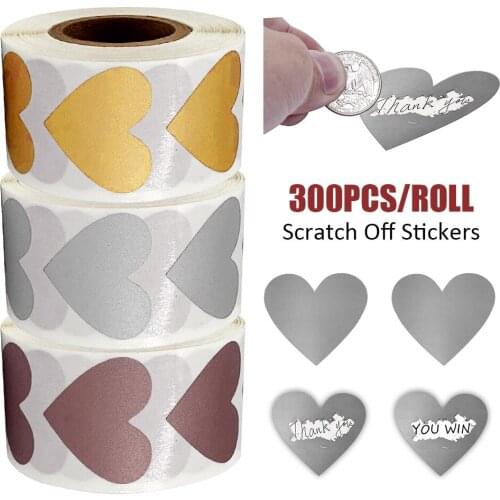 300pcs/roll Labels DIY Lottery Raffle Scratch Off Stickers Party Favors Stationery For Scrapbook Ticket Heart Shaped Funny Game