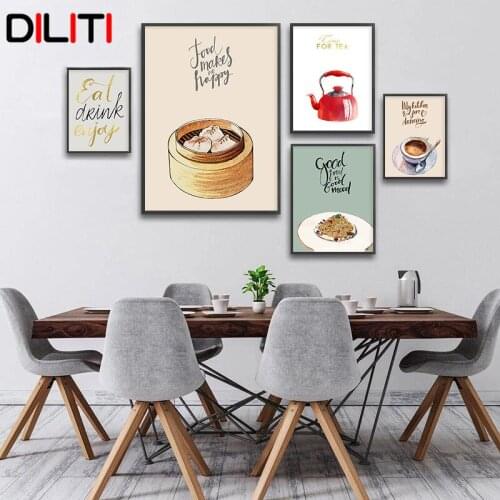 Abstract Food Restaurant Decorative Canvas Painting Dumplings Noodles Prints and Posters for Dinning Room Wall Art Picture