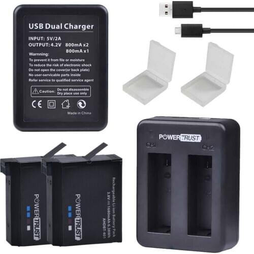 PowerTrust 2Pcs 1680mAh AHDBT-401 AHDBT 401 Battery for Go Pro GoPro 4 Hero 4 action Camera Batteries