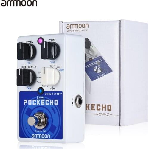 Ammoon POCKECHO Delay & Looper Guitar Effect Pedal 8 Delay Effects Max.300s Loop Time Tap Tempo Function metal shell True Bypass