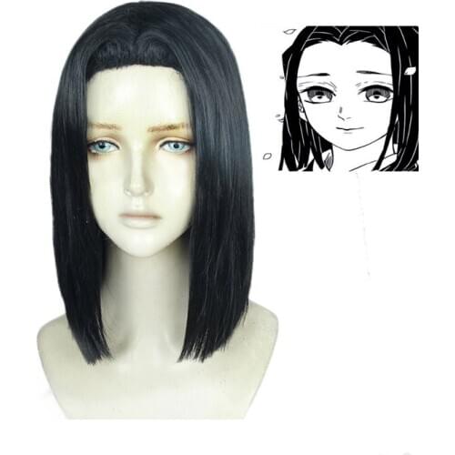 Anime Demon Slayer Kimetsu No Yaiba Ubuyashiki Kagaya Cosplay Wig Black Heat Resistant Synthetic Hair Wig + Wig Cap