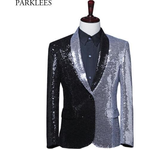 Shiny Sequin Blazer Men Shawl Collar Glitter Dress Tuxedo Blazer Suit Jacket Men Nightclub Stage Show Dance Blazer Masculino 3XL