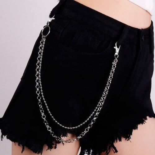 Double Layer Gold Silver Color Metal Pants Chain Fashion Geometric Beaded Trousers Key chain For Women Hip hop Jewelry Accessory