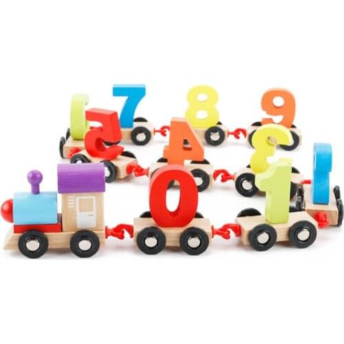 Kids Children Number Wooden Train Toys DIY Colorful Number Digital 0-9 Car Toys Baby Early Educational Wooden Toys Gift