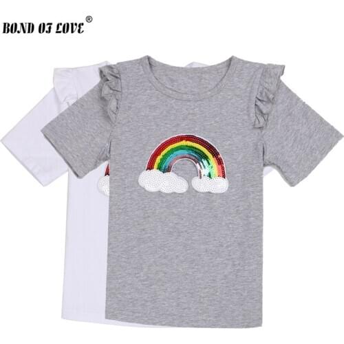 Children Clothes Boys Girls Rainbow pattern Lace Short Sleeves T-Shirts Childrens T shirt Bottoming Shirt Summer T-shirt
