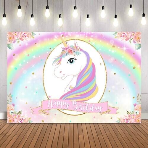 Unicorn birthday party backdrop unicorn baby shower background for photo studio rainbow floral rose flowers photocall studio