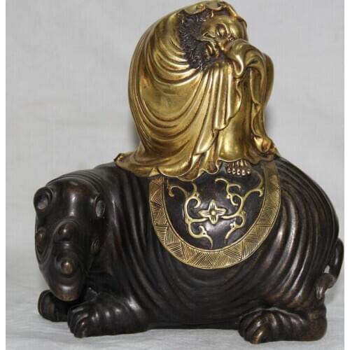 Fast shipping USPS to USA S2228 10" Chinese Bronze 24K Gold Gilt AFINEat Damo Bodhidharma Dharma Buddha Statue