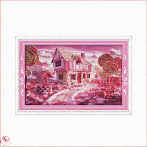 Dream Candy House Pattern Cross Stitch DIY Handmade Needlework Embroidery Kit Cartoon Scenery Home Decoration Painting Crafts
