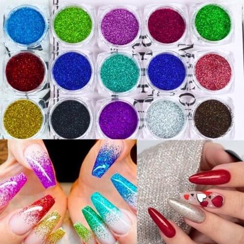12 Box Holographic Laser Nail Glitter Powder Sparkly Gold Silver Nail Fine Glitter Dust Nail Art Decorations