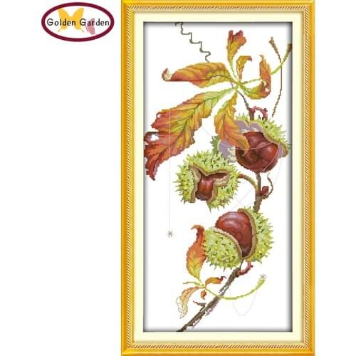 GG Chestnut Tree Cross Stitch Painting Counted Printed on Canvas Needlework Sets Embroidery Kits Cross Stitch for Home Decor