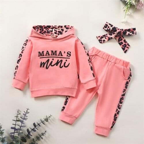 Baby Girl Clothes Set Girl Letter Print Leopard Print Jumpsuit Trousers Headband 3-piece Girl Clothing
