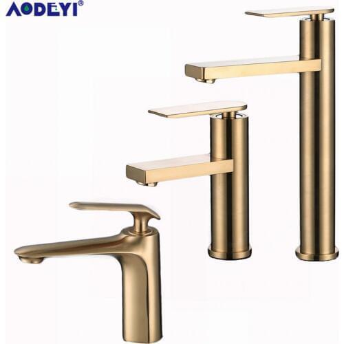 Bathroom Faucet Solid Brass Bathroom Basin Faucet Cold And Hot Water Mixer Sink Tap Single Handle Deck Mounted Brushed Gold